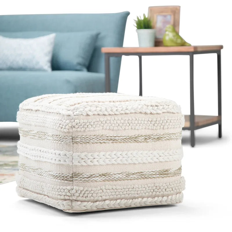 Boho Square Pouf in Handloom Woven Pattern