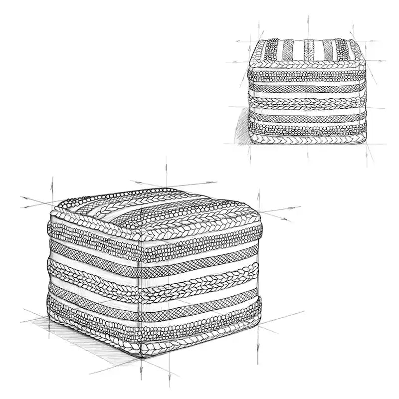 Boho Square Pouf in Handloom Woven Pattern
