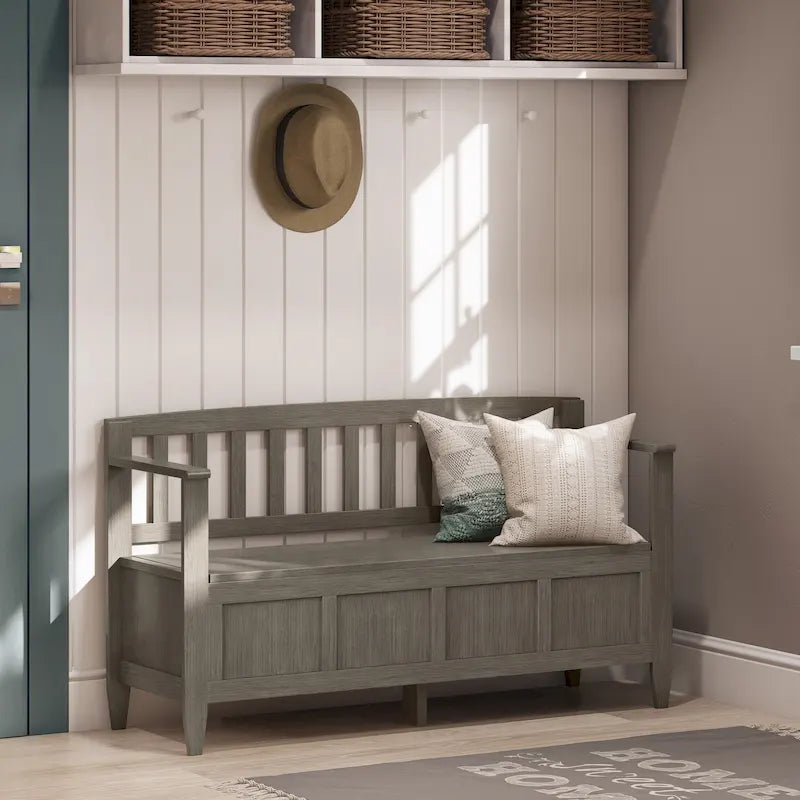 SOLID WOOD 48 inch Wide Contemporary Entryway Storage Bench - 20 inch wide