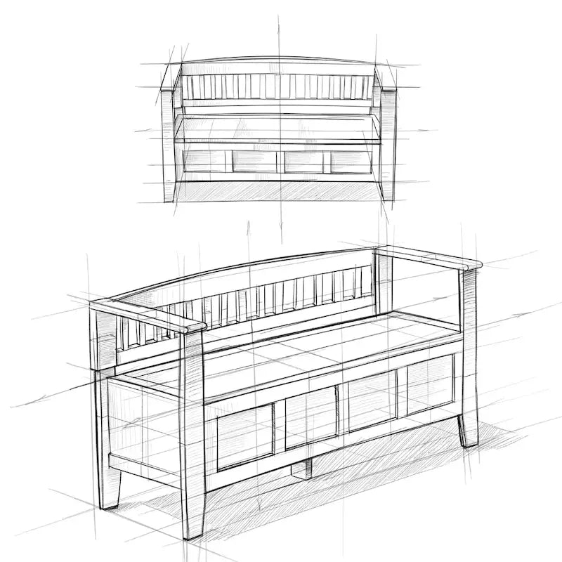 SOLID WOOD 48 inch Wide Contemporary Entryway Storage Bench - 20 inch wide