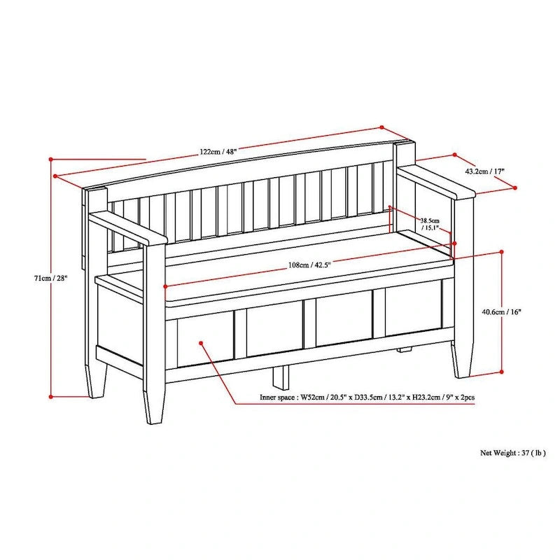 SOLID WOOD 48 inch Wide Contemporary Entryway Storage Bench - 20 inch wide