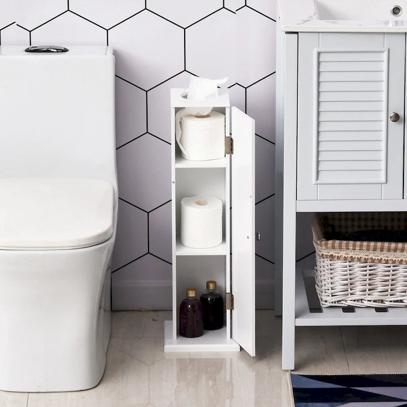 Vertical White Bathroom Storage Cabinet - 7.75*7.75*25.75