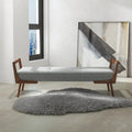 Mid Century Modern Fabric Upholstered Bench in Grey