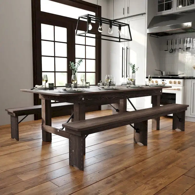 8' x 40 Rectangular Antique Rustic Solid Pine Folding Farm Table - 96D x 40W x 30H