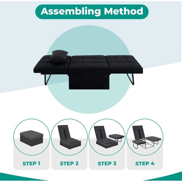Sleeper Chair Bed, 4 In 1 Multi-Function Convertible Ottoman Bed, Breathable Linen Bed Chair, Convertible Sofa Bed