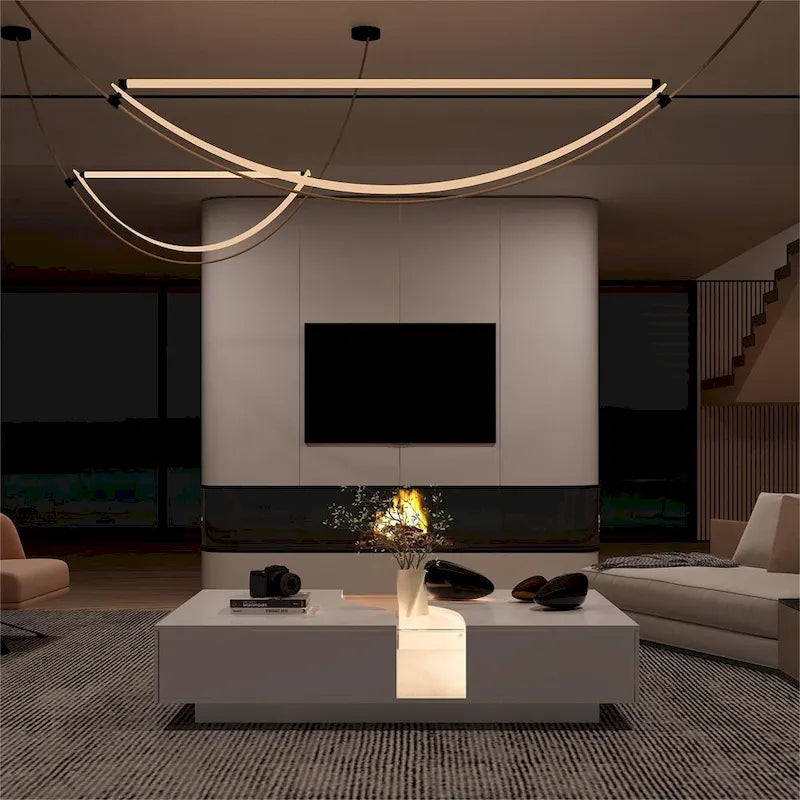 Storage Masterpiece Contemporary White Coffee Table Colorful LED Edge - 55.1W