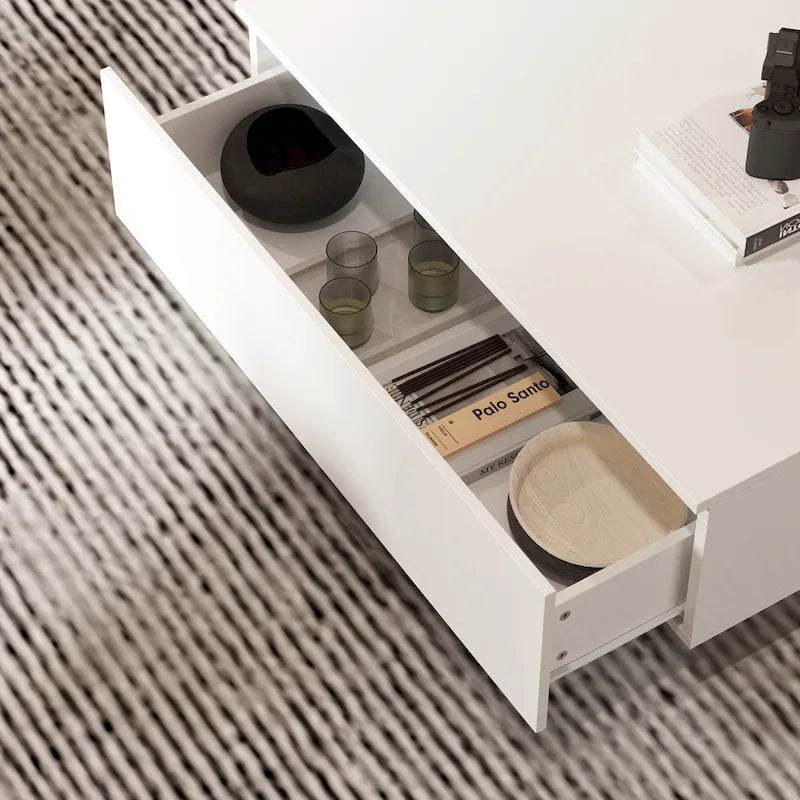 Storage Masterpiece Contemporary White Coffee Table Colorful LED Edge - 55.1W