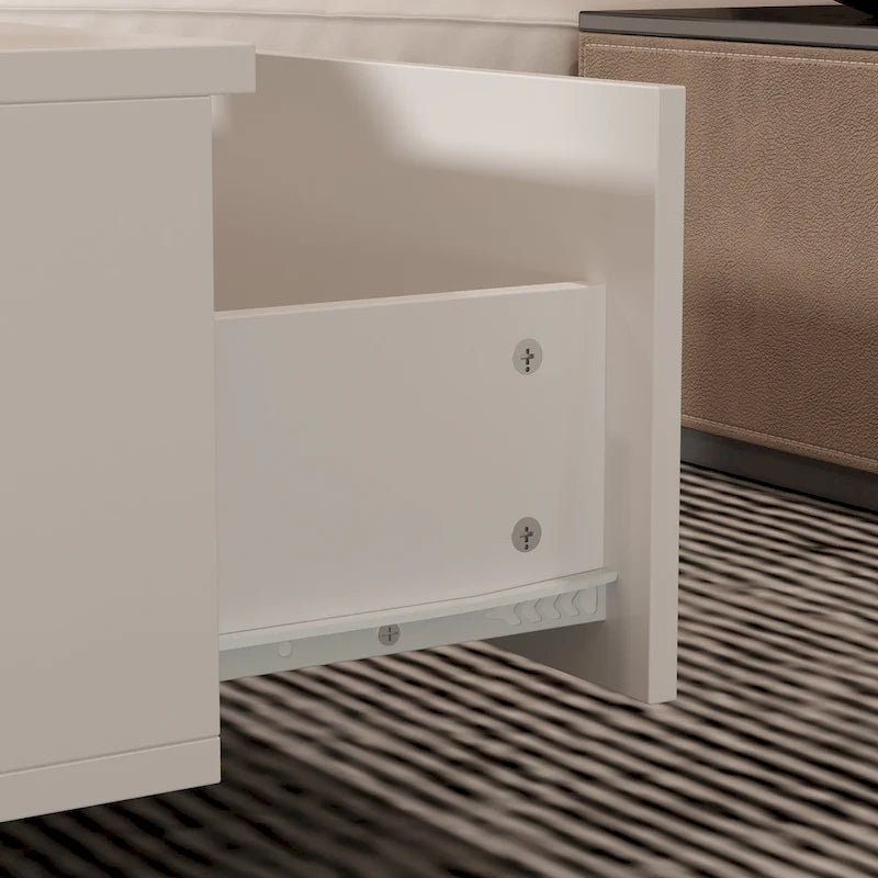 Storage Masterpiece Contemporary White Coffee Table Colorful LED Edge - 55.1W