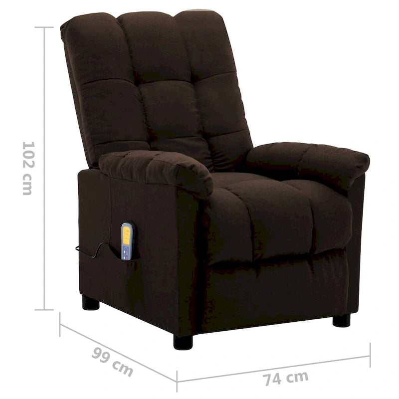 XL Massage Recliner Dark Brown Fabric - 29.1 x 39 x 40.2