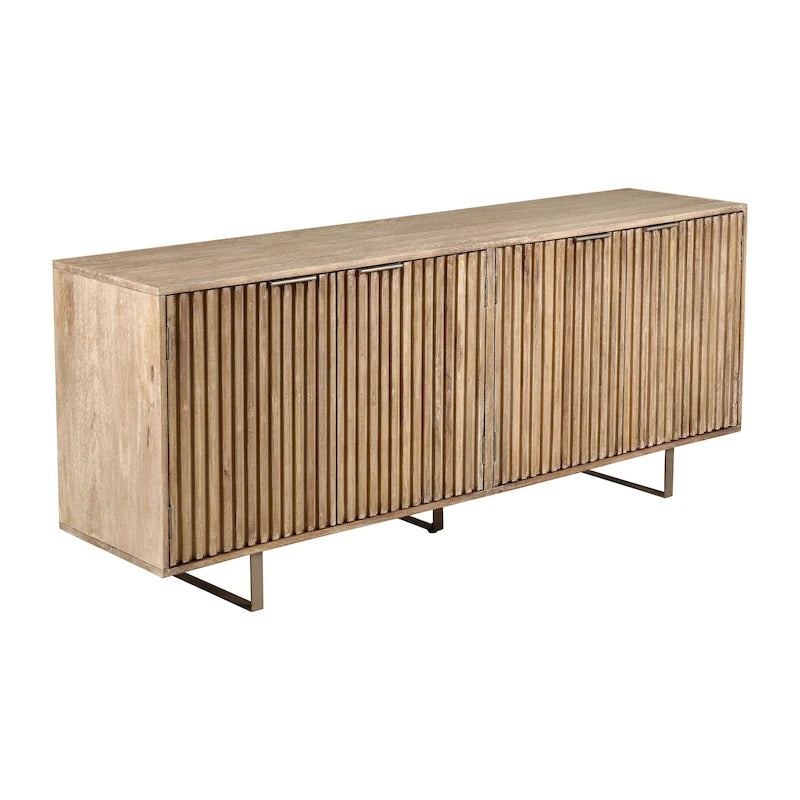 72-inch Mid-Century Modern Sideboard In Channeled Mango Wood