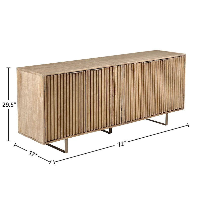 72-inch Mid-Century Modern Sideboard In Channeled Mango Wood
