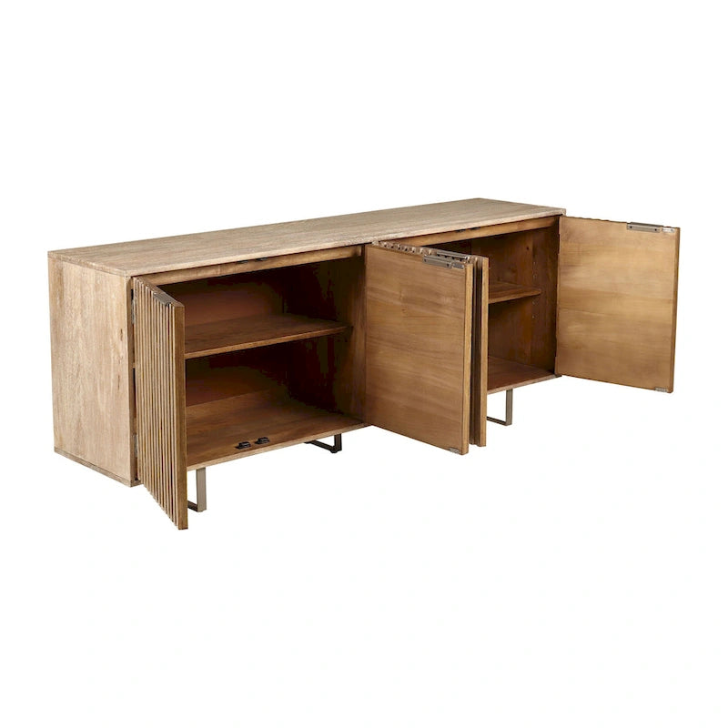 72-inch Mid-Century Modern Sideboard In Channeled Mango Wood