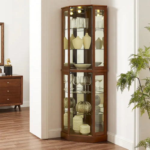 Vitrine d'angle à 6 étagères avec lumières