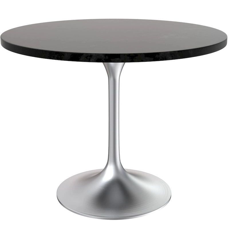 36 Round Dining Table with MDF Wood TableTop and Brushed Chrome Base for Kitchen & Dining Room
