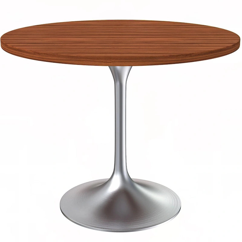 36 Round Dining Table with MDF Wood TableTop and Brushed Chrome Base for Kitchen & Dining Room