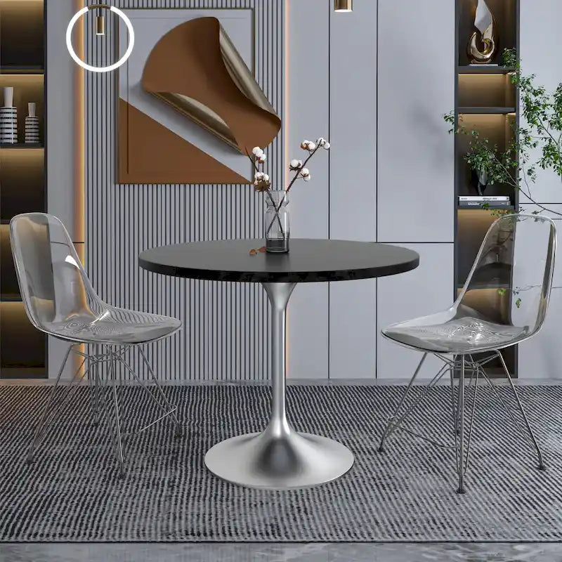 36 Round Dining Table with MDF Wood TableTop and Brushed Chrome Base for Kitchen & Dining Room