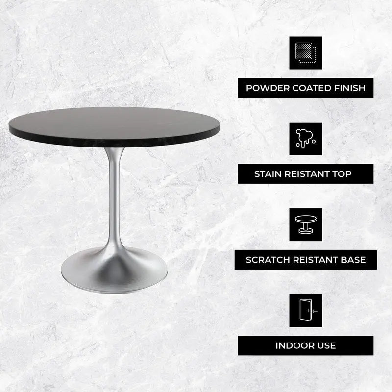 36 Round Dining Table with MDF Wood TableTop and Brushed Chrome Base for Kitchen & Dining Room
