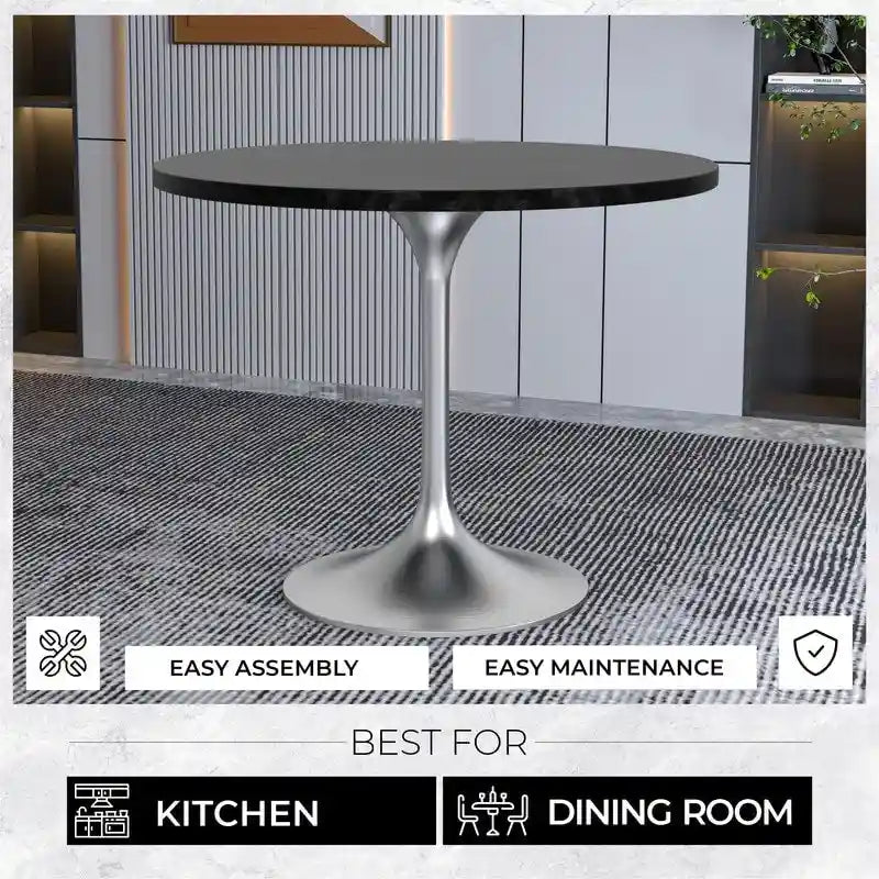 36 Round Dining Table with MDF Wood TableTop and Brushed Chrome Base for Kitchen & Dining Room