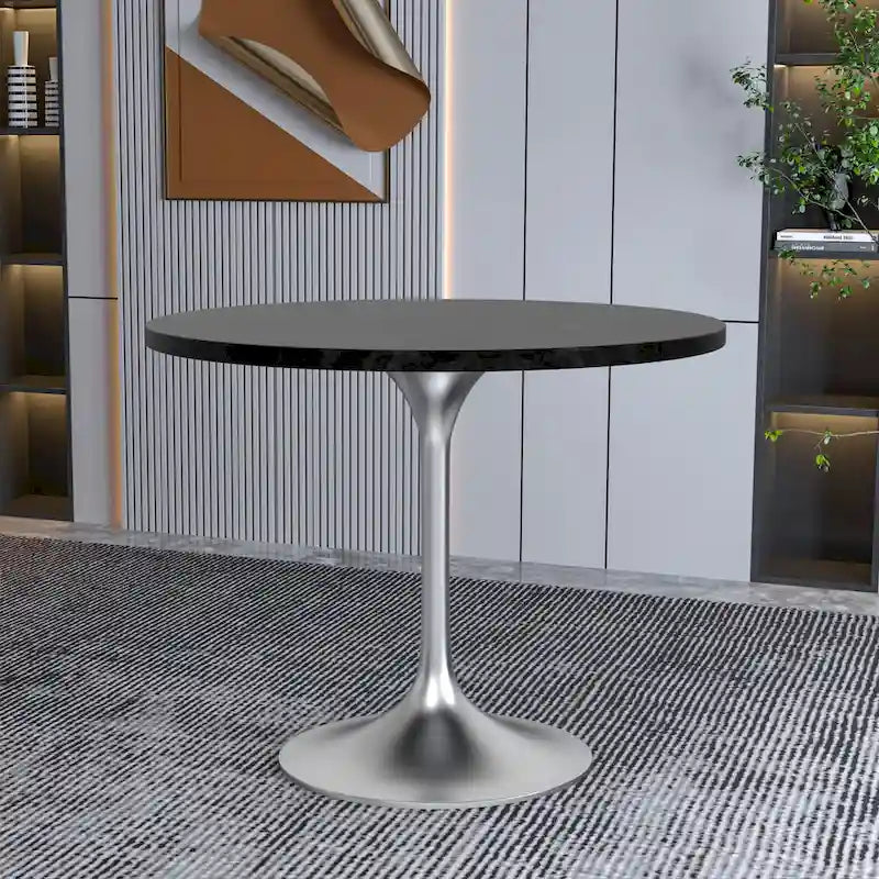 36 Round Dining Table with MDF Wood TableTop and Brushed Chrome Base for Kitchen & Dining Room