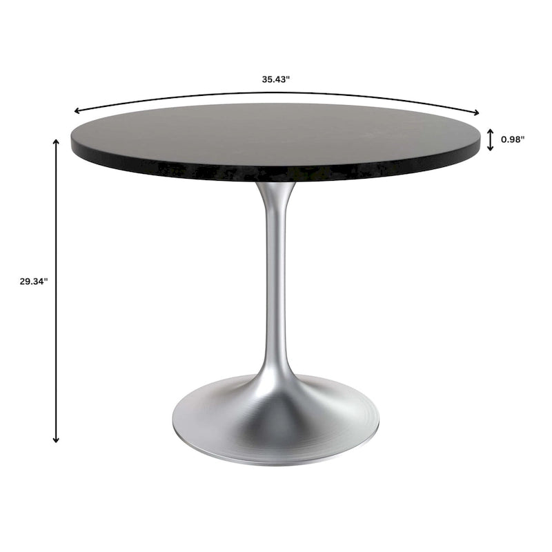 36 Round Dining Table with MDF Wood TableTop and Brushed Chrome Base for Kitchen & Dining Room