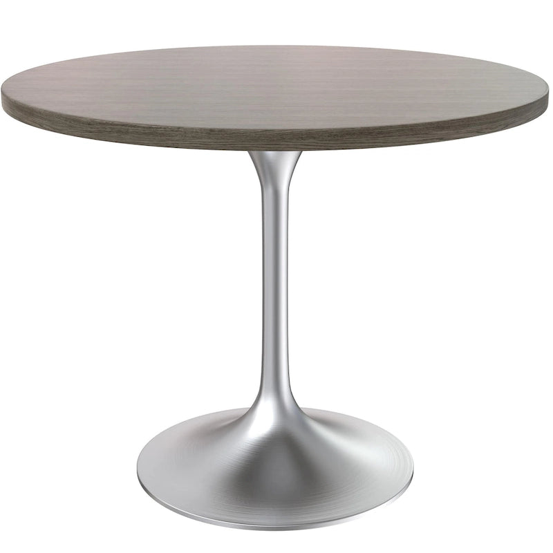 36 Round Dining Table with MDF Wood TableTop and Brushed Chrome Base for Kitchen & Dining Room