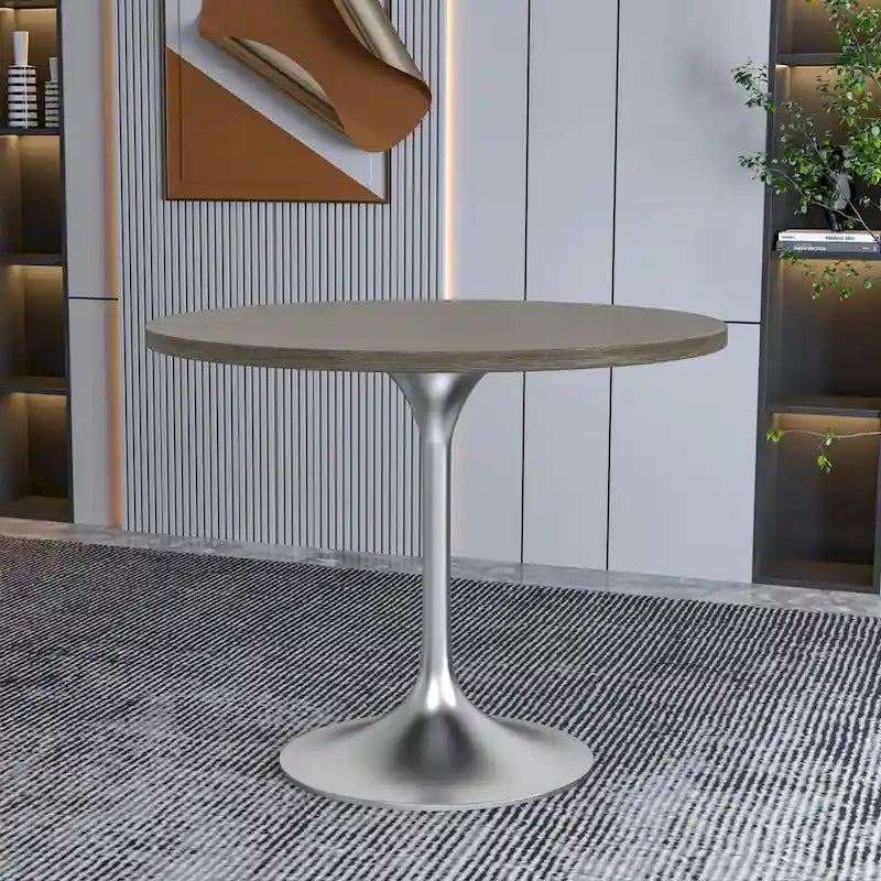 36 Round Dining Table with MDF Wood TableTop and Brushed Chrome Base for Kitchen & Dining Room