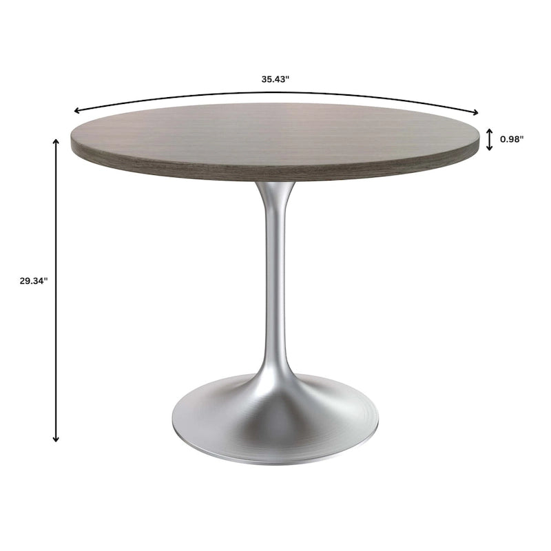 36 Round Dining Table with MDF Wood TableTop and Brushed Chrome Base for Kitchen & Dining Room
