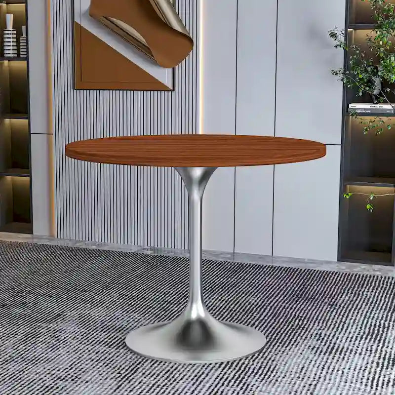 36 Round Dining Table with MDF Wood TableTop and Brushed Chrome Base for Kitchen & Dining Room