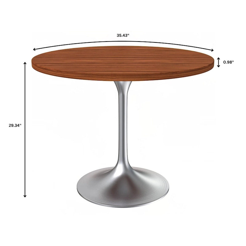 36 Round Dining Table with MDF Wood TableTop and Brushed Chrome Base for Kitchen & Dining Room