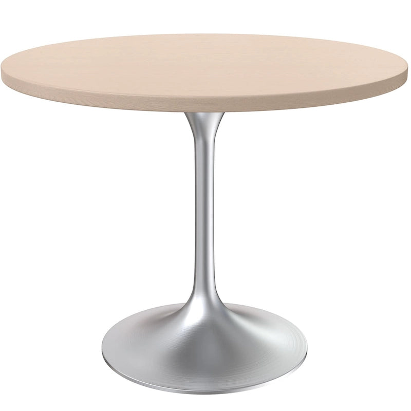 36 Round Dining Table with MDF Wood TableTop and Brushed Chrome Base for Kitchen & Dining Room