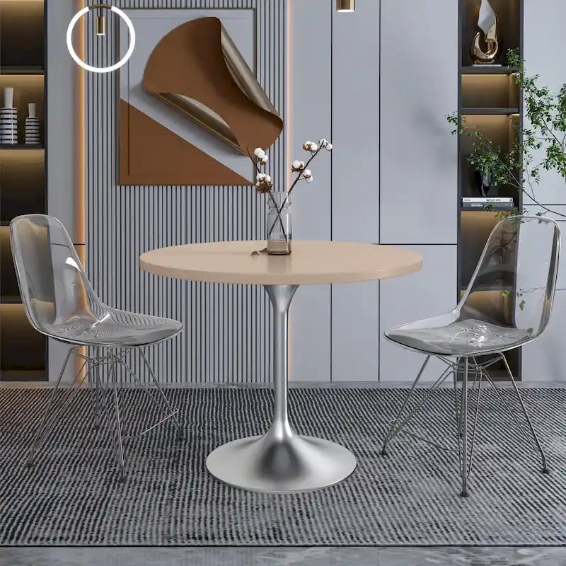 36 Round Dining Table with MDF Wood TableTop and Brushed Chrome Base for Kitchen & Dining Room