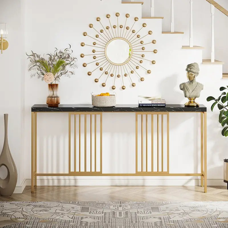 70.9 Inch Sofa Console Table with Open Storage Shelf, Industrial Narrow Extra Long Sofa Tables Entry Table Behind Couch Table
