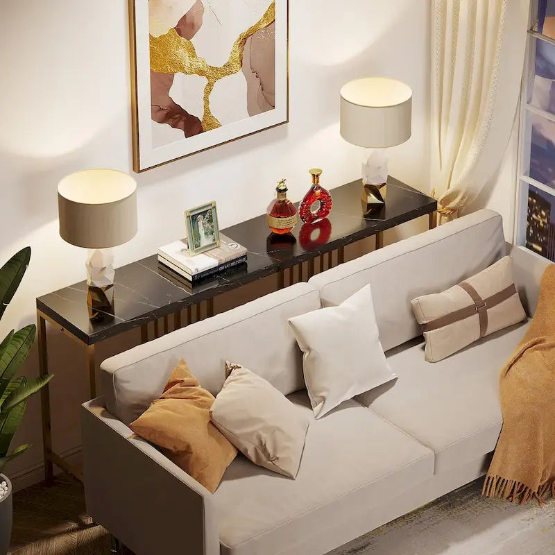 70.9 Inch Sofa Console Table with Open Storage Shelf, Industrial Narrow Extra Long Sofa Tables Entry Table Behind Couch Table