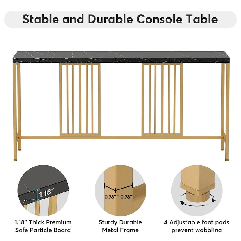 70.9 Inch Sofa Console Table with Open Storage Shelf, Industrial Narrow Extra Long Sofa Tables Entry Table Behind Couch Table