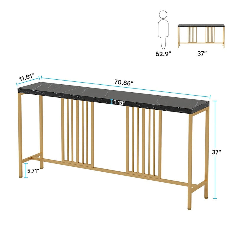 70.9 Inch Sofa Console Table with Open Storage Shelf, Industrial Narrow Extra Long Sofa Tables Entry Table Behind Couch Table