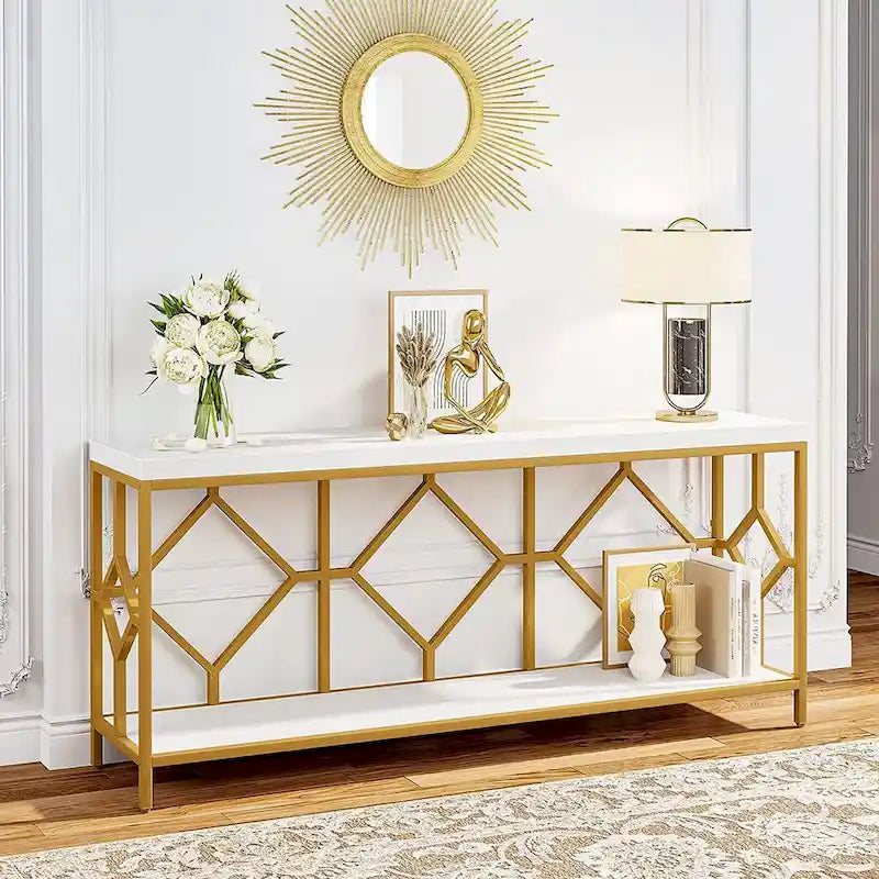 70.9 Inch Sofa Console Table with Open Storage Shelf, Industrial Narrow Extra Long Sofa Tables Entry Table Behind Couch Table