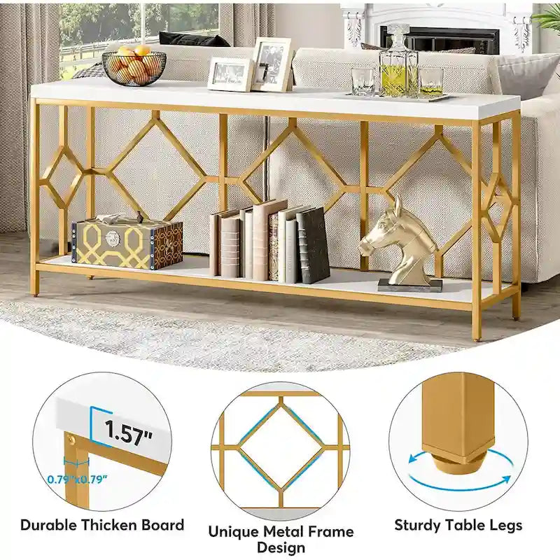 70.9 Inch Sofa Console Table with Open Storage Shelf, Industrial Narrow Extra Long Sofa Tables Entry Table Behind Couch Table