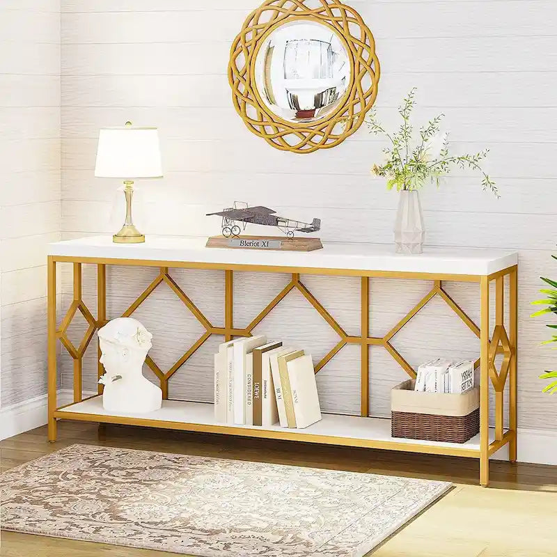 70.9 Inch Sofa Console Table with Open Storage Shelf, Industrial Narrow Extra Long Sofa Tables Entry Table Behind Couch Table
