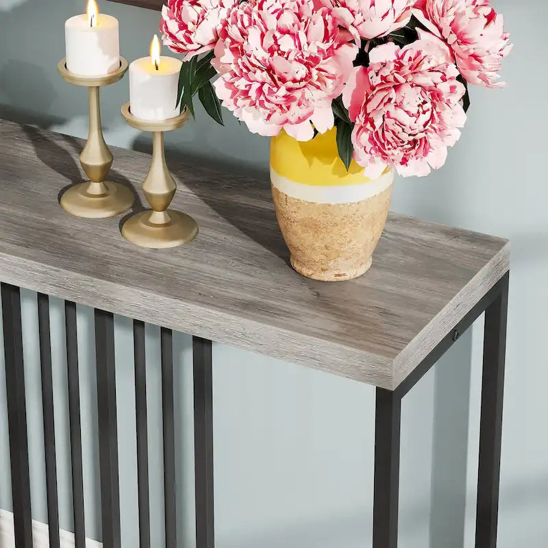 70.9 Inch Sofa Console Table with Open Storage Shelf, Industrial Narrow Extra Long Sofa Tables Entry Table Behind Couch Table