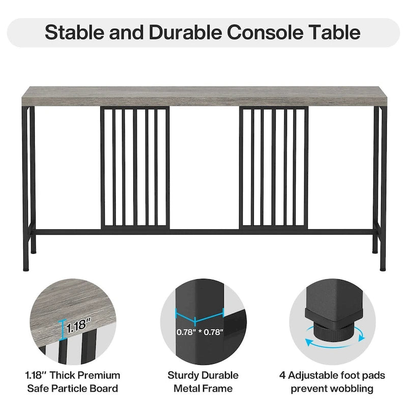 70.9 Inch Sofa Console Table with Open Storage Shelf, Industrial Narrow Extra Long Sofa Tables Entry Table Behind Couch Table