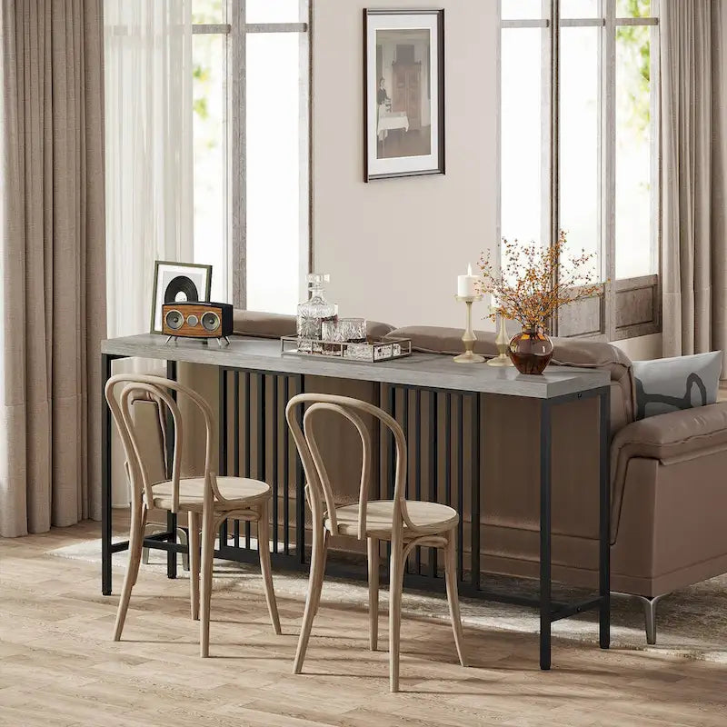 70.9 Inch Sofa Console Table with Open Storage Shelf, Industrial Narrow Extra Long Sofa Tables Entry Table Behind Couch Table