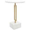 Marble Geometric Side End Accent Table with Gold Metal Rectangular Stand - White -