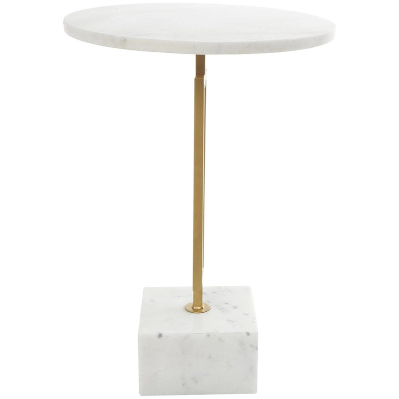 Marble Geometric Side End Accent Table with Gold Metal Rectangular Stand - White -
