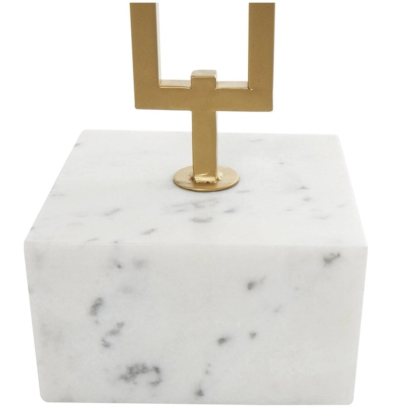 Marble Geometric Side End Accent Table with Gold Metal Rectangular Stand - White -